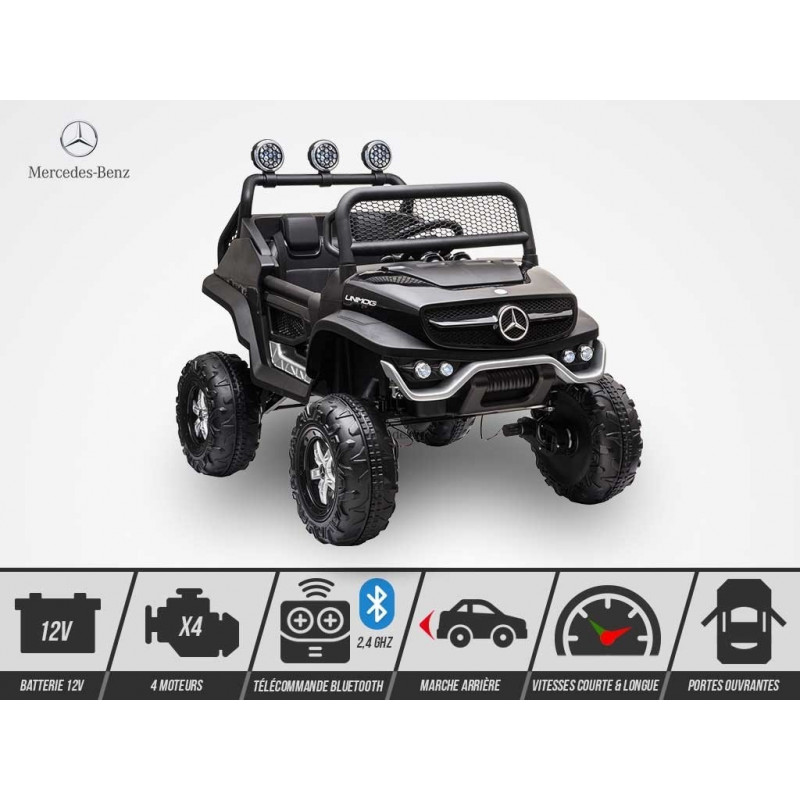 Buggy 4X4 électrique enfant 2 places 12V MERCEDES UNIMOG NOIR KINGTOYS