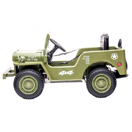 Véhicule militaire enfant 12V 1 place électrique teinte verte