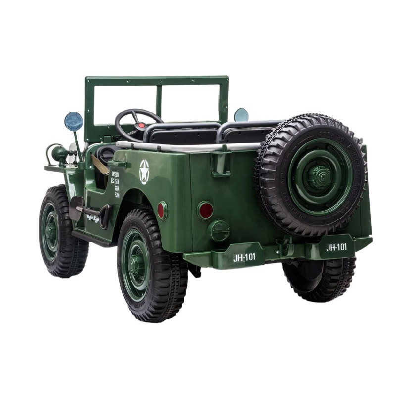 Véhicule électrique enfant 3 places 24V style militaire vert armé