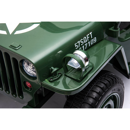 Véhicule électrique 12V pour enfant 1 place couleur vert armé style militaire