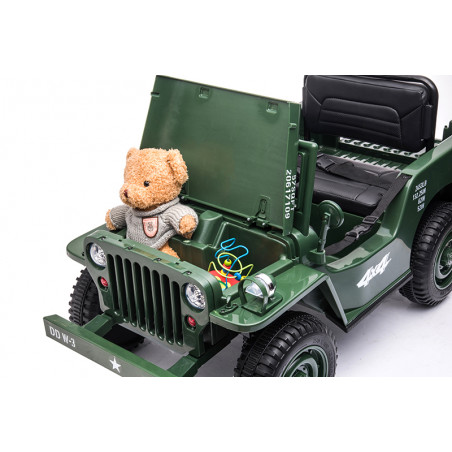 4x4 enfant 12V électrique 1 place couleur vert armé style véhicule militaire