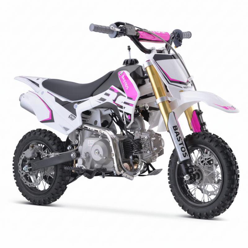 Moto enfant thermique 90cc ROSE de chez BASTOS BIKE, gamme BS MINI.