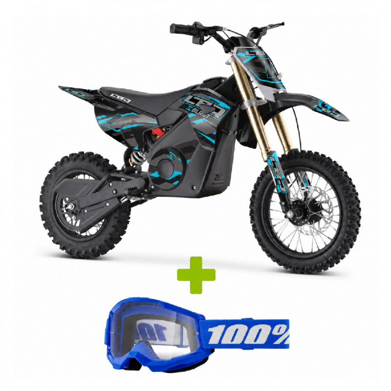 Moto enfant électrique 1400W LBQ E-BLAST BLEU + Masque enfant 100%