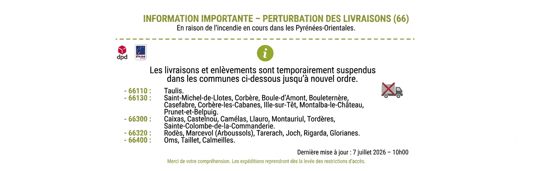 Perturbation livraison