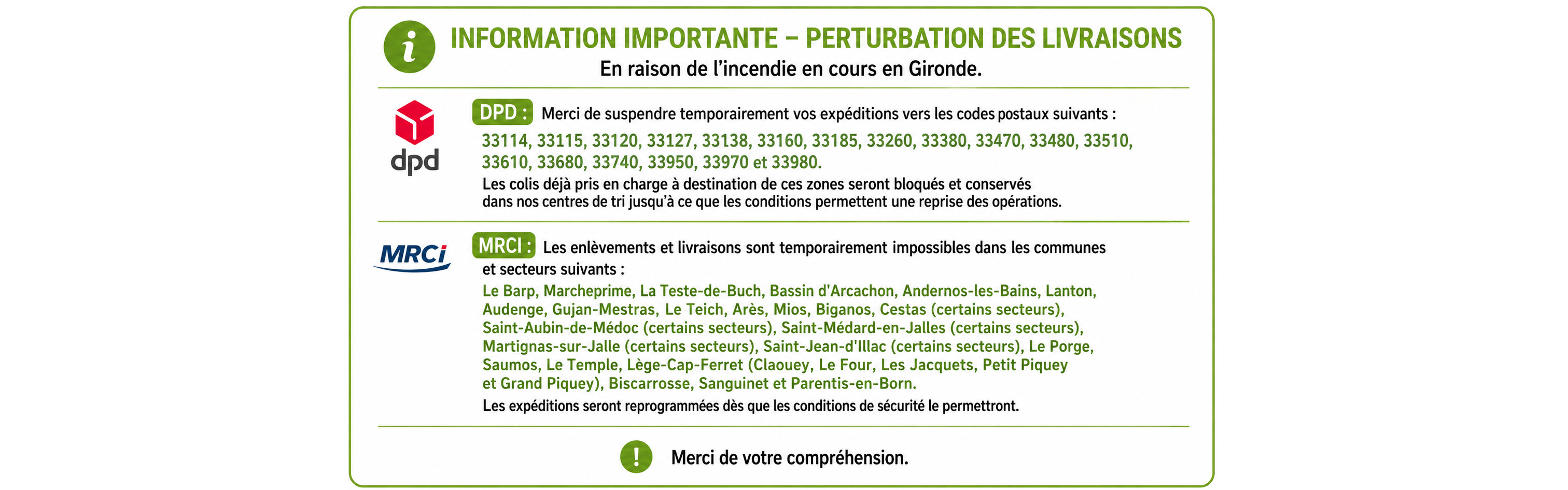 Perturbation livraison